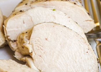 Sliced chicken breast on plate