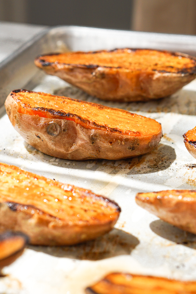 Baked sweet potato halves