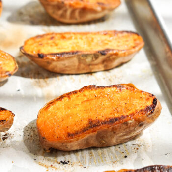 oven roasted sweet potato on baking tray