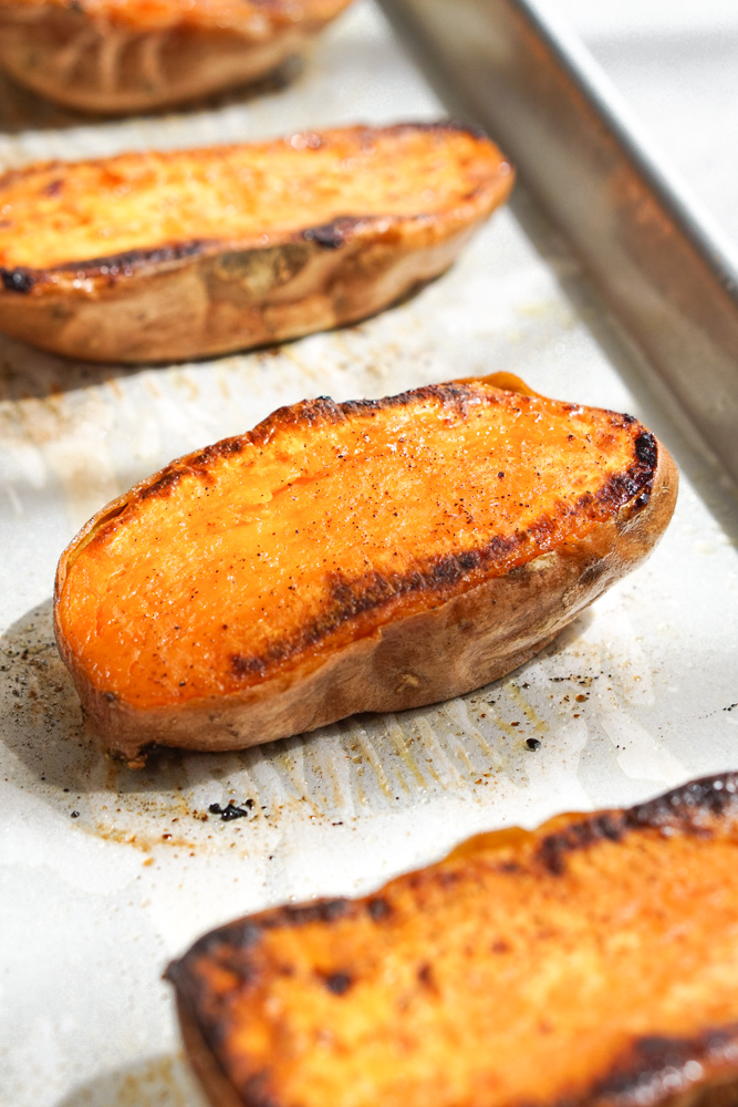 Baked sweet potato halves