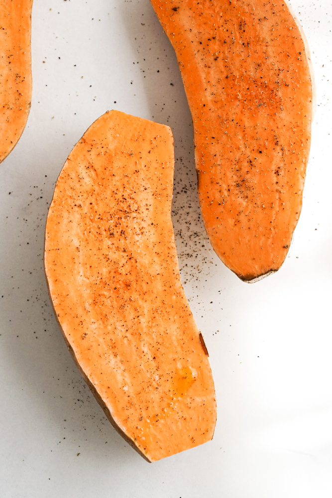 sweet potatoes seasoned with salt and pepper