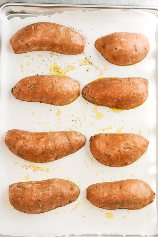 sweet potatoes on baking tray