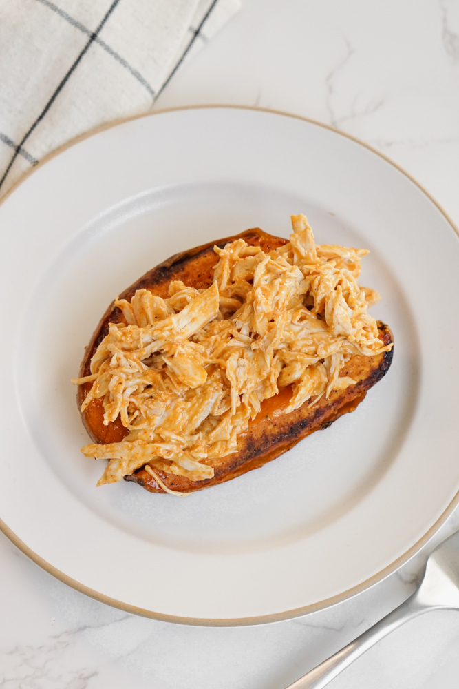 Buffalo chicken stuffed sweet potato