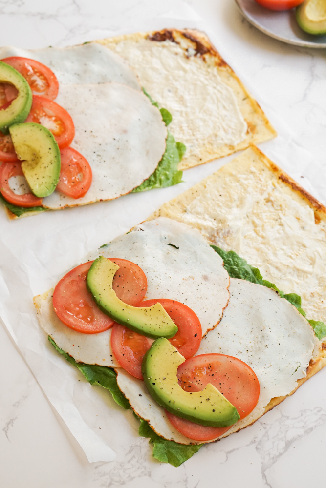 cottage cheese wrap with turkey, lettuce and tomato