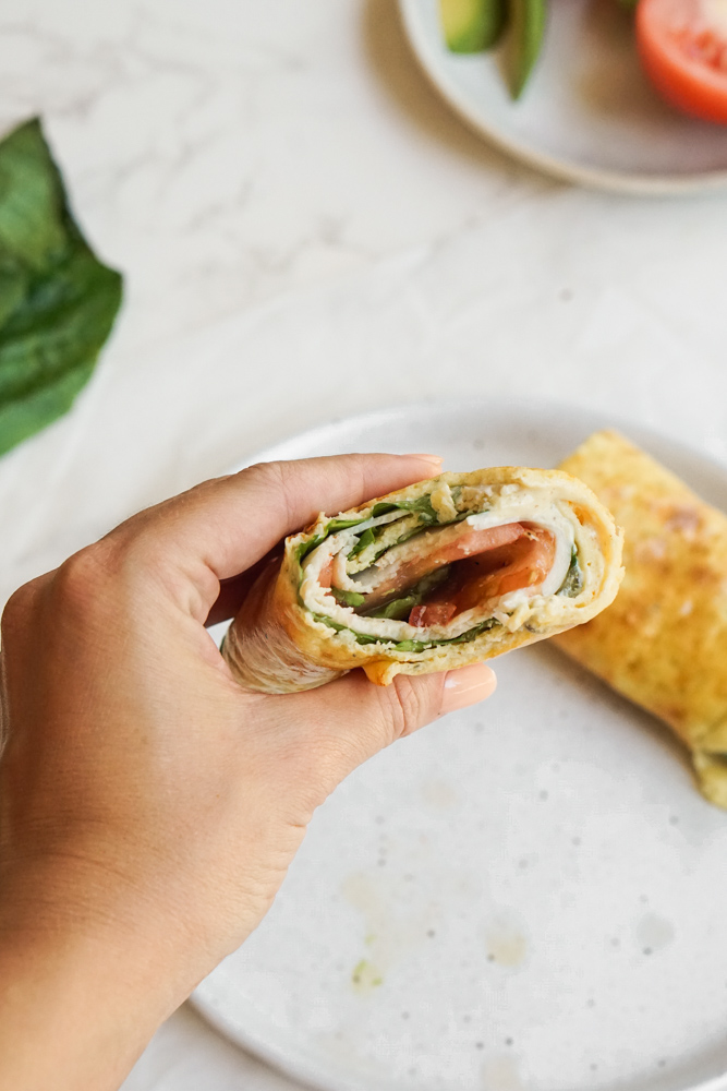 cottage cheese wrap with turkey, lettuce and tomato 